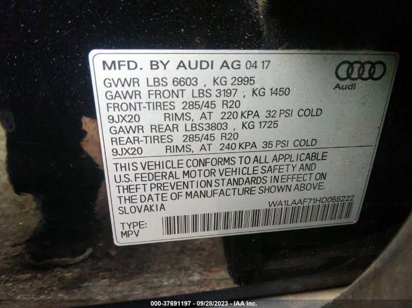 2017 AUDI Q7 PREMIUM PLUS - WA1LAAF71HD055222