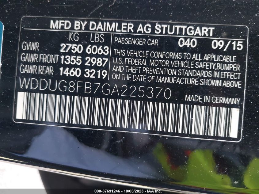 2016 MERCEDES-BENZ S-CLASS S 550 WDDUG8FB7GA225370