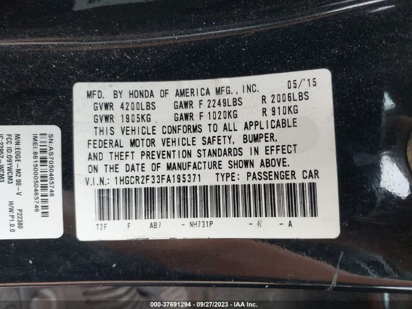 2015 HONDA ACCORD LX - 1HGCR2F33FA195371