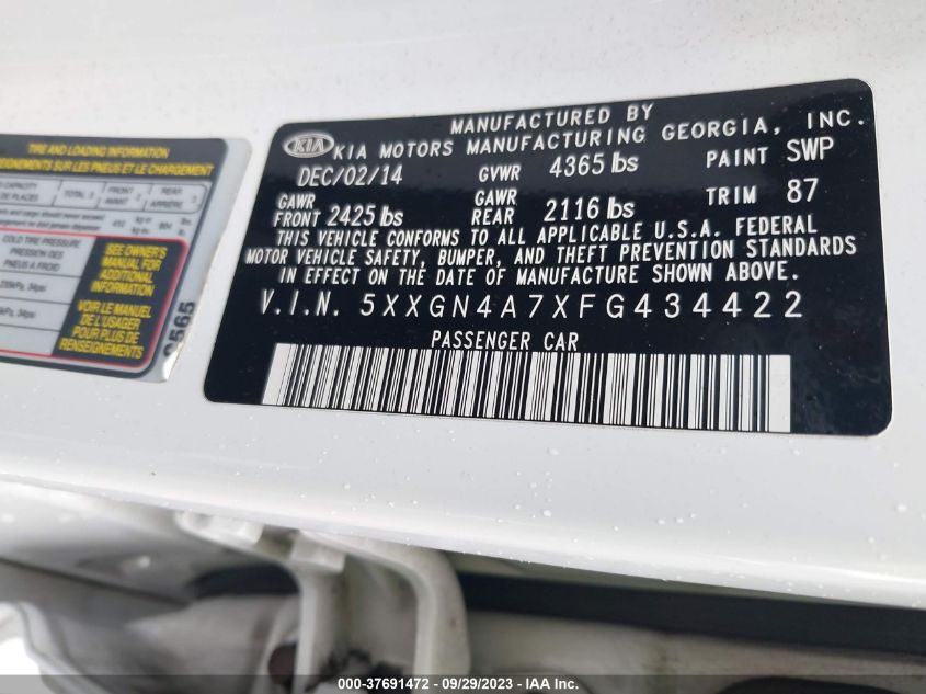 2015 KIA OPTIMA EX - 5XXGN4A7XFG434422
