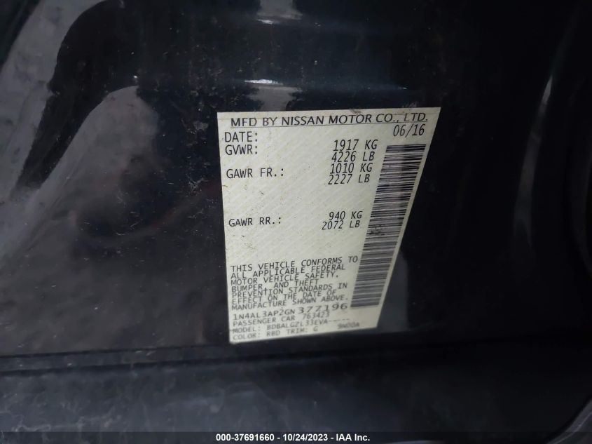 2016 NISSAN ALTIMA 2.5/S/SV/SL/SR - 1N4AL3AP2GN377196