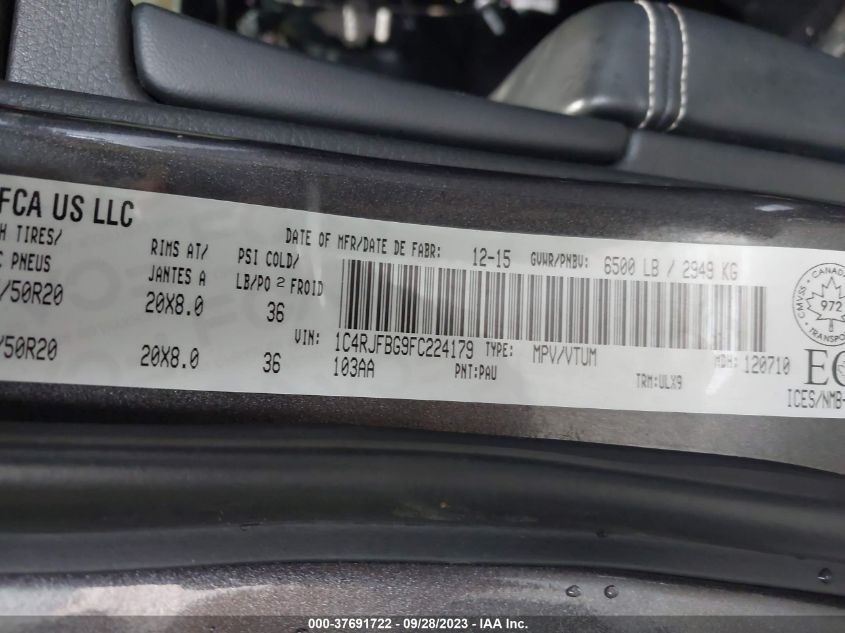 2015 JEEP GRAND CHEROKEE LIMITED - 1C4RJFBG9FC224179