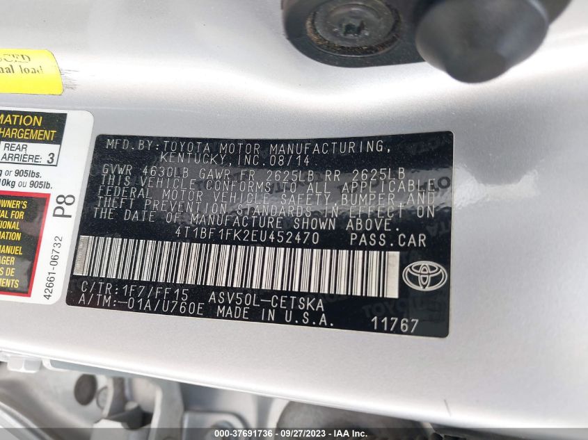 2014 TOYOTA CAMRY L/LE/XLE/SE/SE SPORT - 4T1BF1FK2EU452470