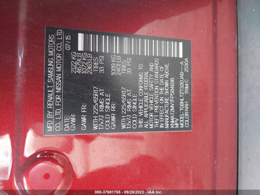 2015 NISSAN ROGUE SV - KNMAT2MV7FP584698
