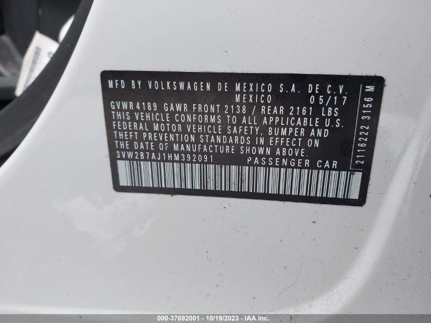 2017 VOLKSWAGEN JETTA S - 3VW2B7AJ1HM392091