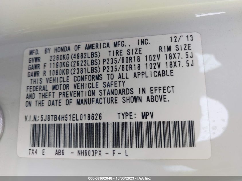 2014 ACURA RDX TECH PKG - 5J8TB4H51EL018626