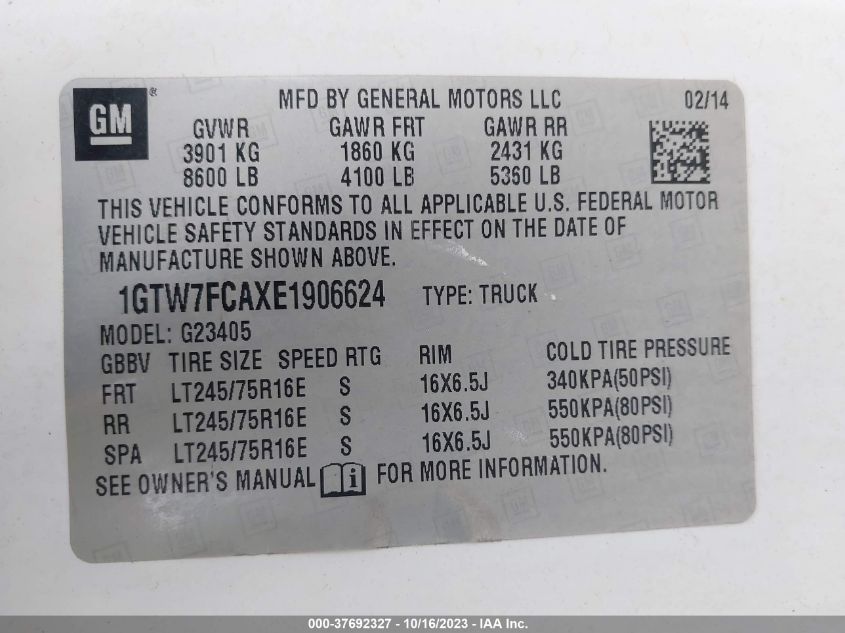 2014 GMC SAVANA 2500 EXT CRG 1GTW7SCAXE1906624