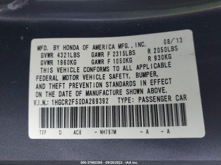 2013 HONDA ACCORD SDN SPORT - 1HGCR2F50DA269392
