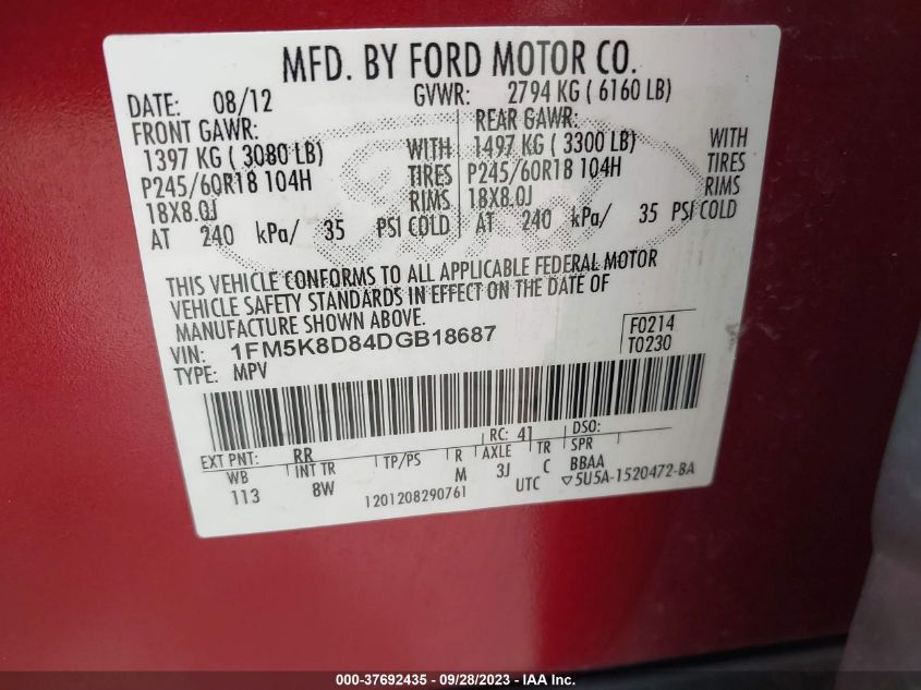 2013 FORD EXPLORER XLT - 1FM5K8D84DGB18687