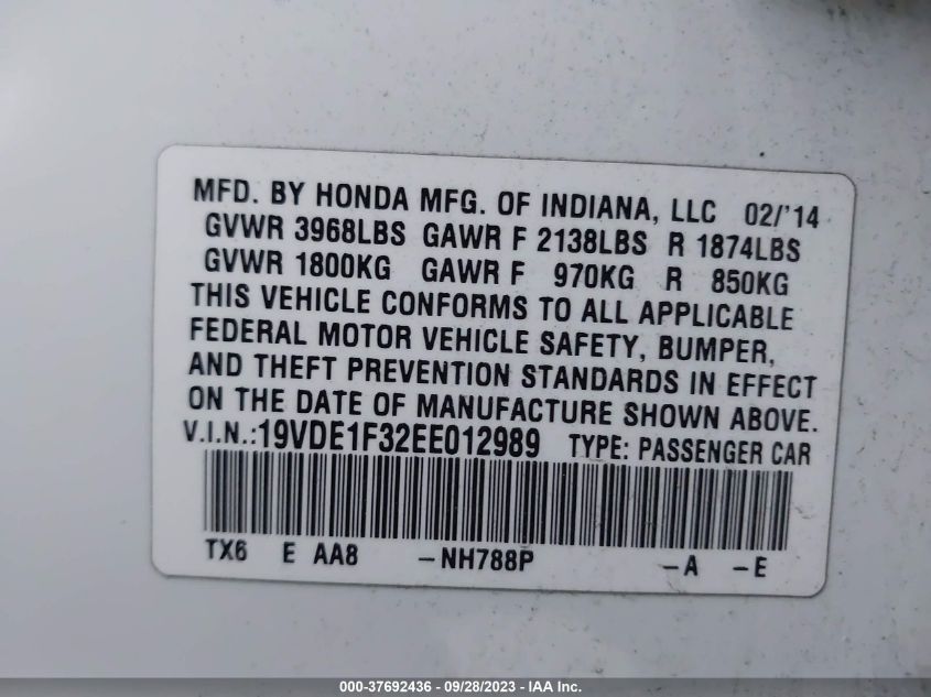 2014 ACURA ILX - 19VDE1F32EE012989