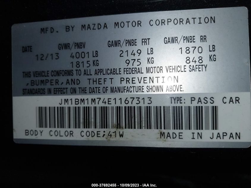 2014 MAZDA MAZDA3 I GRAND TOURING - JM1BM1M74E1167313