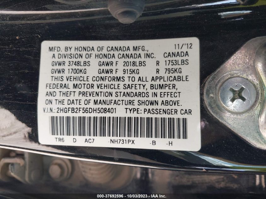2013 HONDA CIVIC LX - 2HGFB2F56DH508401