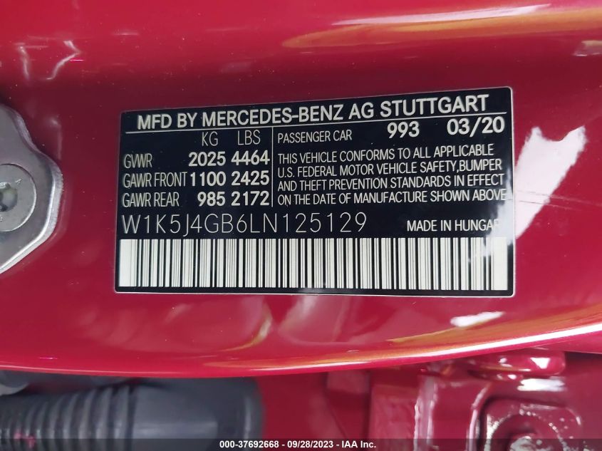 2020 MERCEDES-BENZ CLA CLA 250 - W1K5J4GB6LN125129