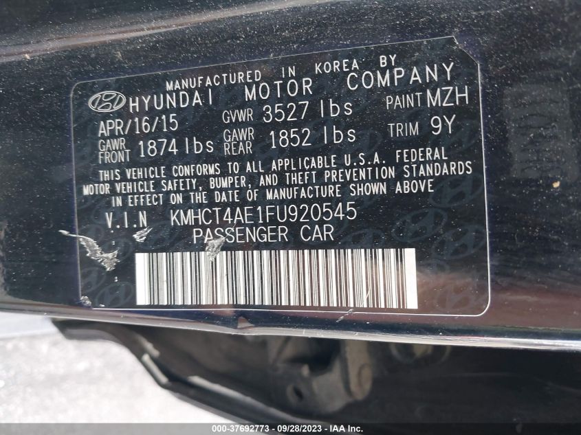 2015 HYUNDAI ACCENT GLS - KMHCT4AE1FU920545