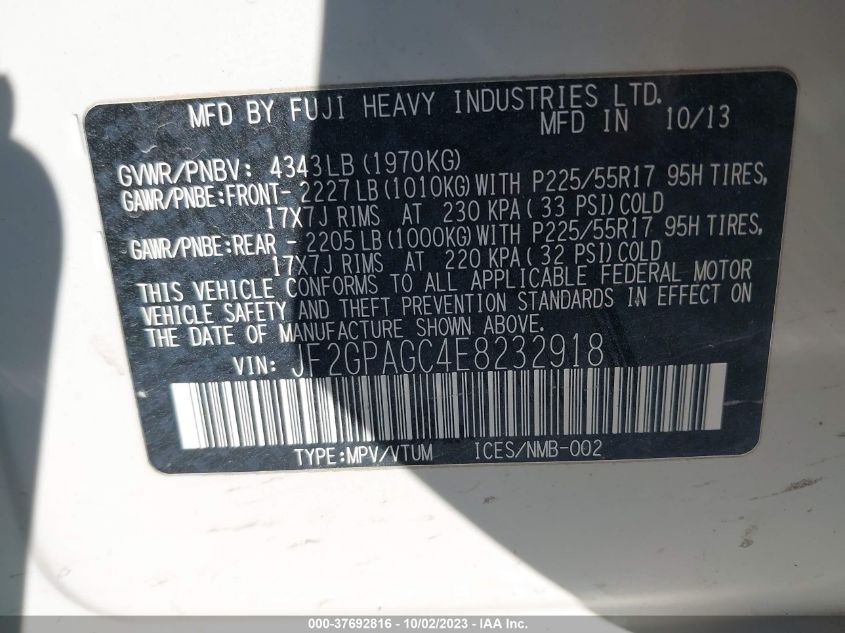 2014 SUBARU XV CROSSTREK LIMITED - JF2GPAGC4E8232918
