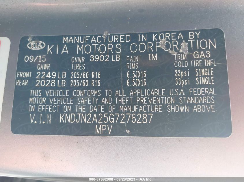 2016 KIA SOUL BASE - KNDJN2A25G7276287