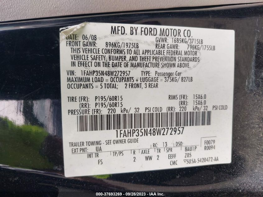 1FAHP35N48W272957 | 2008 FORD FOCUS