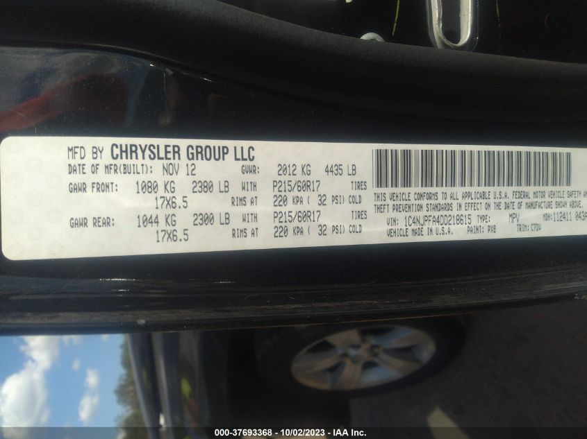 2013 JEEP PATRIOT LATITUDE - 1C4NJPFA4DD218615