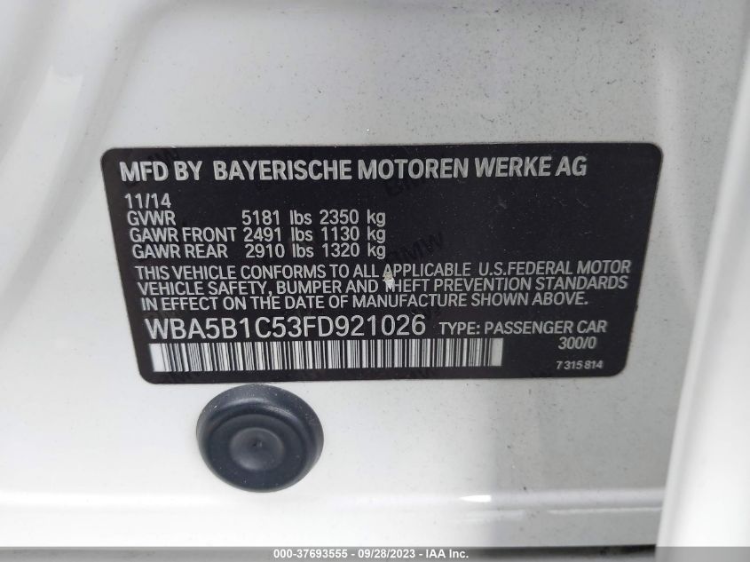 2015 BMW 535I WBA5B1C53FD921026