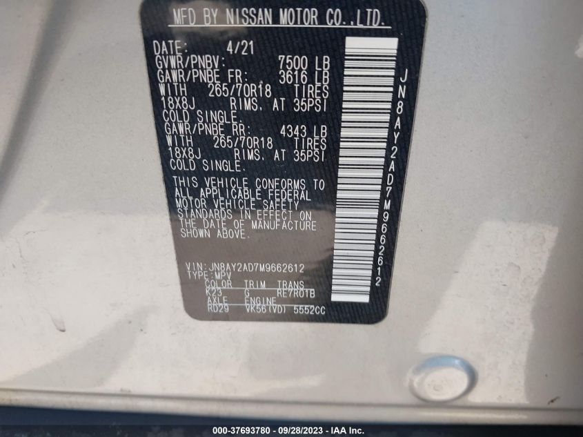 2021 NISSAN ARMADA SV - JN8AY2AD7M9662612