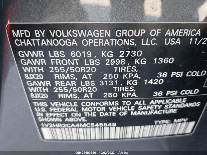2021 VOLKSWAGEN ATLAS SE - 1V2HR2CA4MC545548