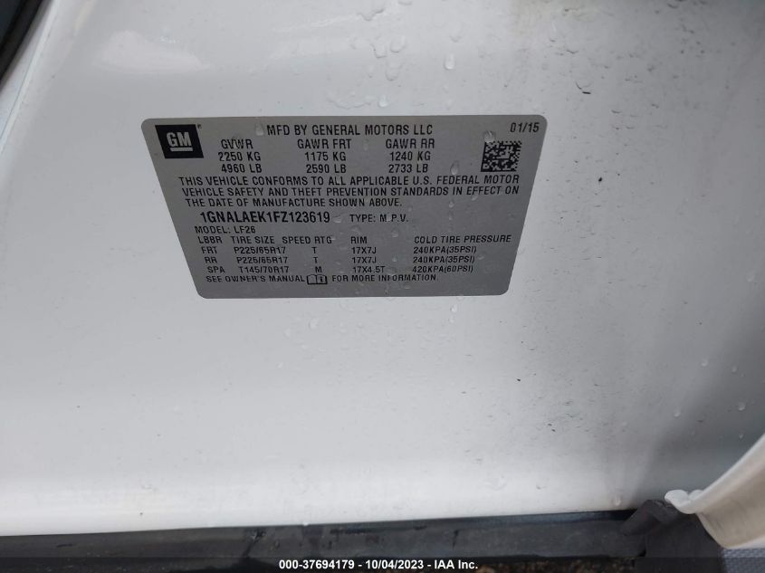 2015 CHEVROLET EQUINOX LS - 1GNALAEK1FZ123619