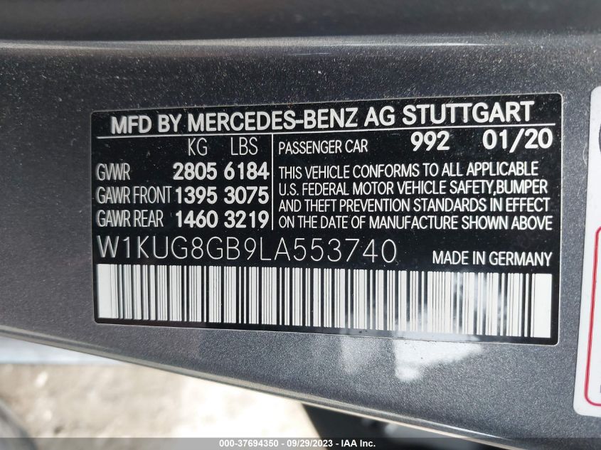 VIN W1KUG8GB9LA553740 2020 MERCEDES-BENZ S-CLASS S 560