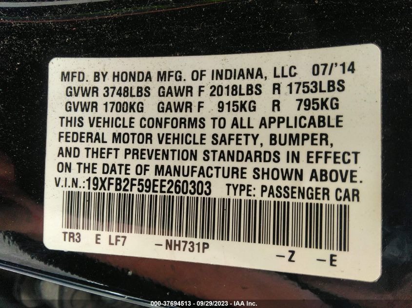 2014 HONDA CIVIC SEDAN LX - 19XFB2F59EE260303