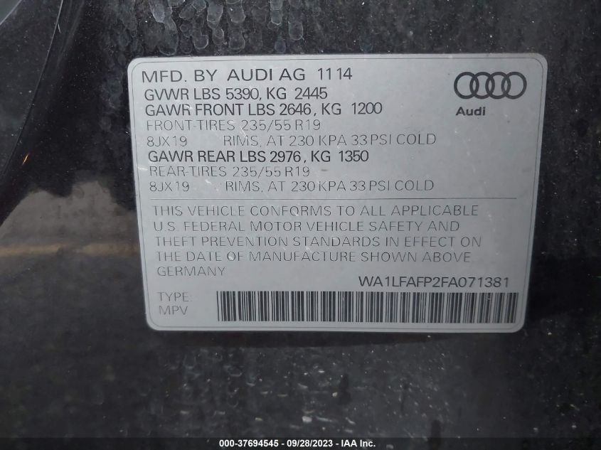 2015 AUDI Q5 PREMIUM PLUS - WA1LFAFP2FA071381