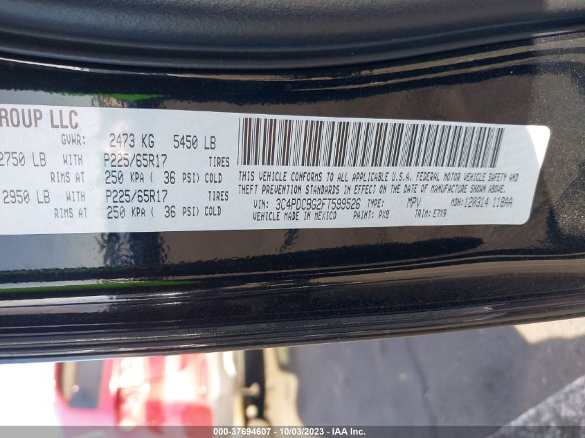 2015 DODGE JOURNEY SXT - 3C4PDCBG2FT599526