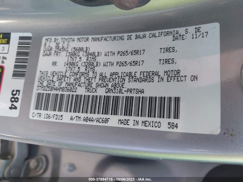 2017 TOYOTA TACOMA SR5/TRD SPORT - 3TMDZ5BN4HM036022