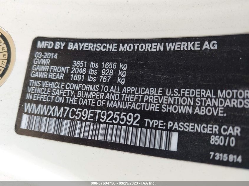 2014 MINI COOPER HARDTOP S WMWXM7C59ET925592