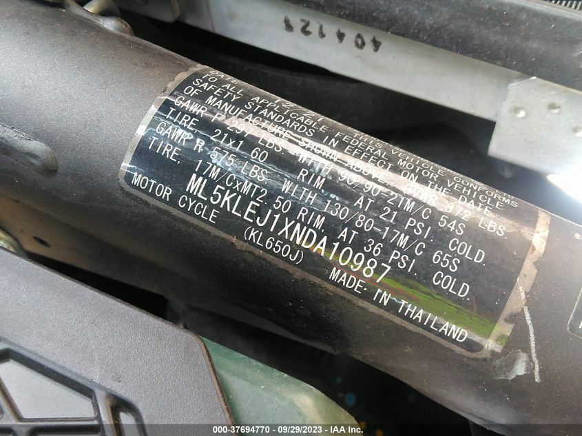 2022 KAWASAKI KL650 J ML5KLEJ1XNDA10987