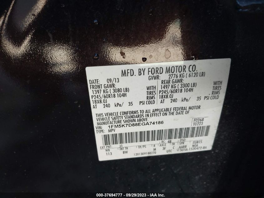 2014 FORD EXPLORER XLT - 1FM5K7D88EGA74186
