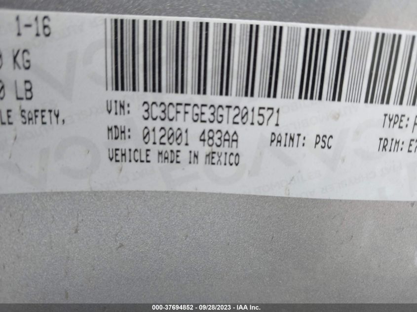 2016 FIAT 500E BATTERY ELECTRIC 3C3CFFGE3GT201571
