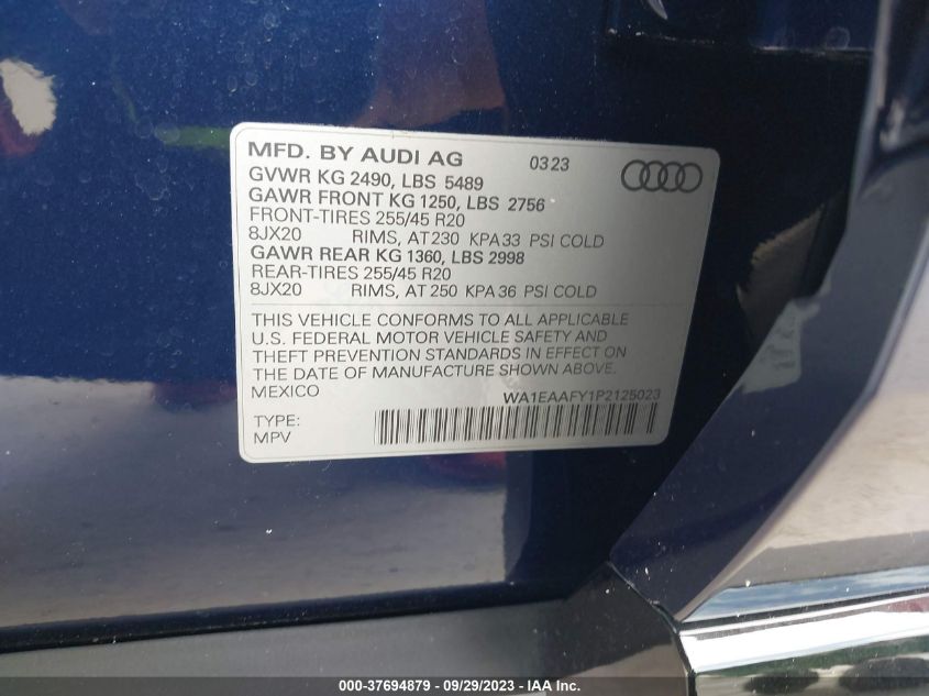 WA1EAAFY1P2125023 Audi Q5 S LINE PREMIUM PLUS 9