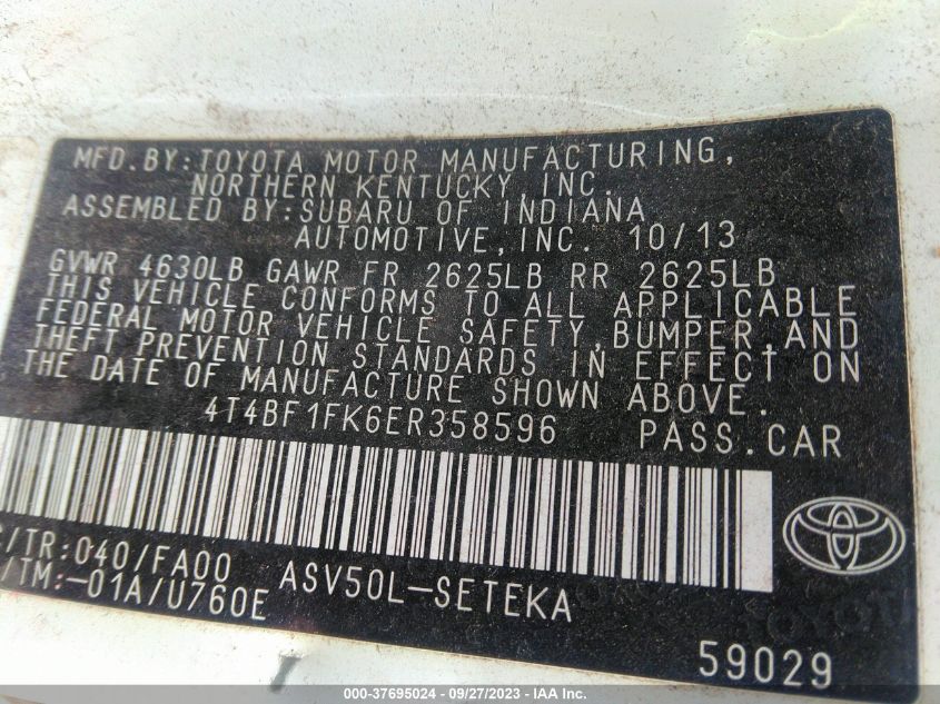 2014 TOYOTA CAMRY L/LE/XLE/SE/SE SPORT - 4T4BF1FK6ER358596
