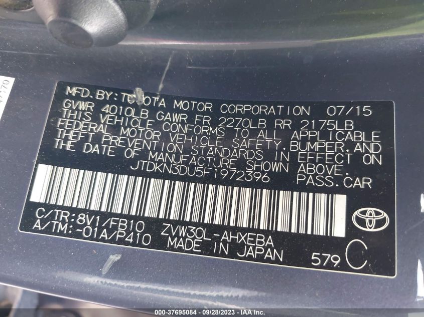2015 TOYOTA PRIUS FOUR - JTDKN3DU5F1972396