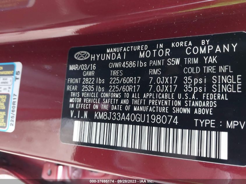 2016 HYUNDAI TUCSON SE - KM8J33A40GU198074