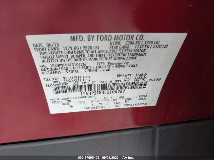 2014 FORD TAURUS LIMITED - 1FAHP2F84EG106267