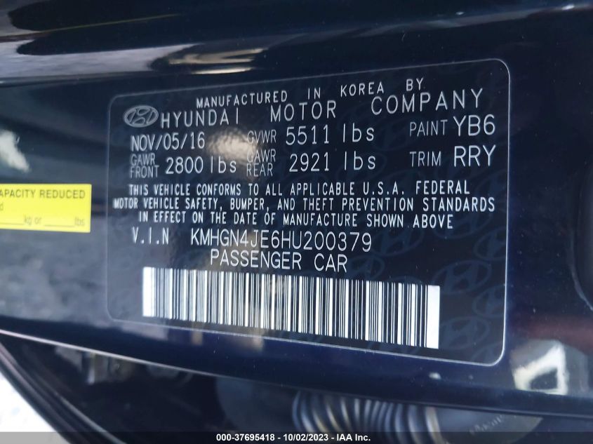 2017 GENESIS G80 3.8 KMHGN4JE6HU200379