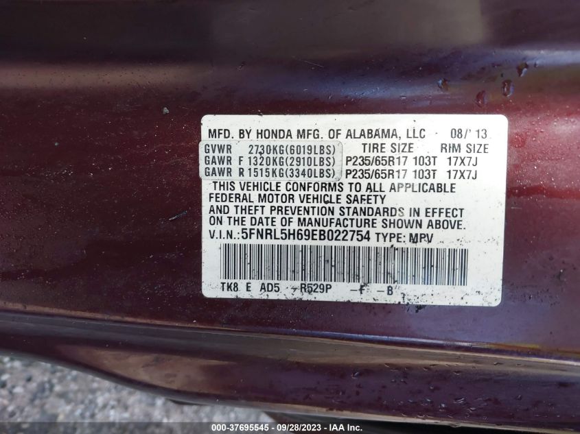 2014 HONDA ODYSSEY EX-L - 5FNRL5H69EB022754