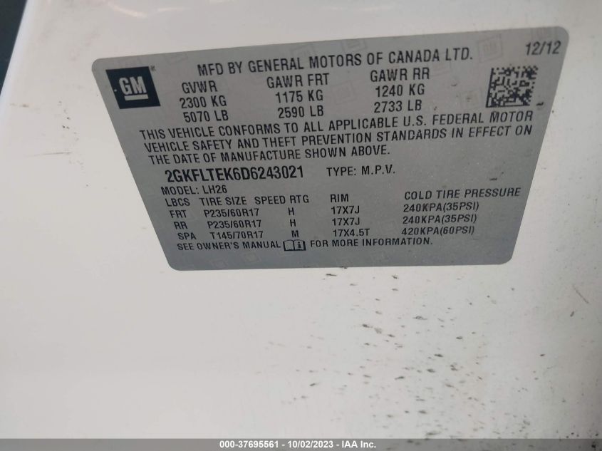 2013 GMC TERRAIN SLE - 2GKFLTEK6D6243021