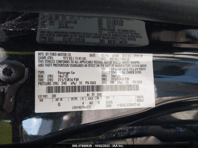 2014 FORD FOCUS SE - 1FADP3K21EL291603