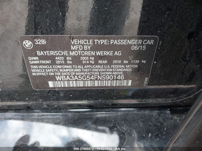 2015 BMW 328I WBA3A5G54FNS90146