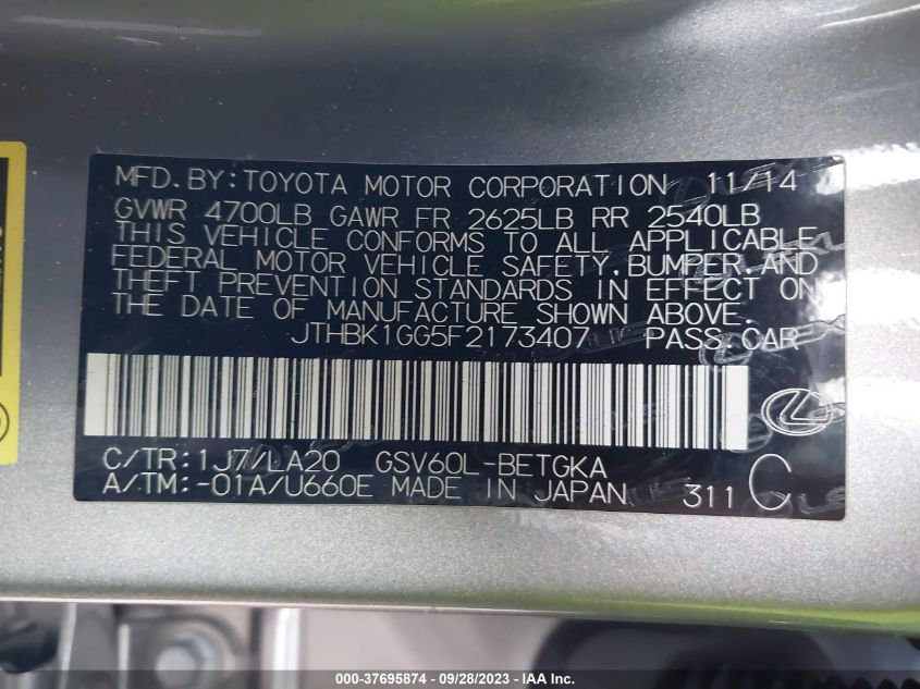 2015 LEXUS ES 350 - JTHBK1GG5F2173407
