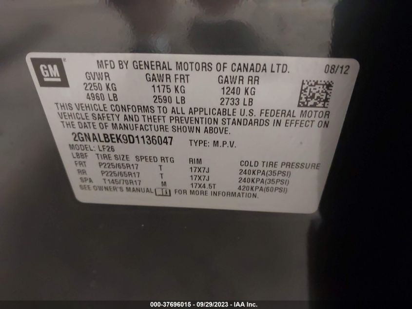 2013 CHEVROLET EQUINOX LS - 2GNALBEK9D1136047