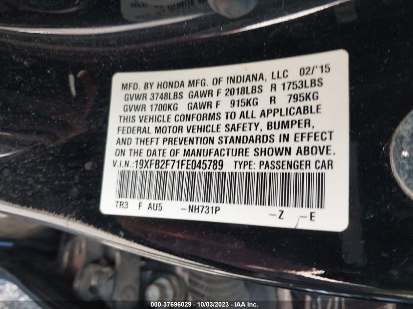 2015 HONDA CIVIC SEDAN SE - 19XFB2F71FE045789
