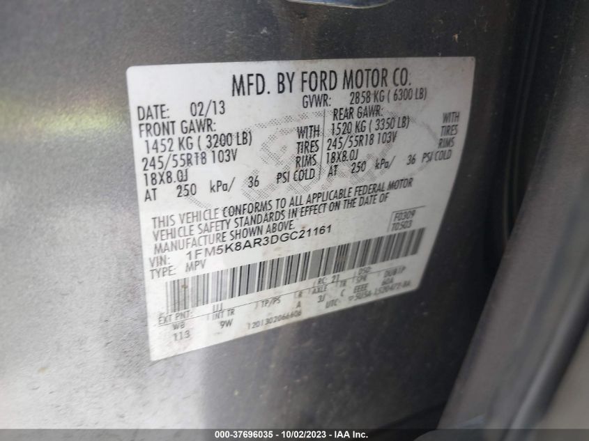 2013 FORD UTILITY POLICE 1FM5K8AR3DGC21161