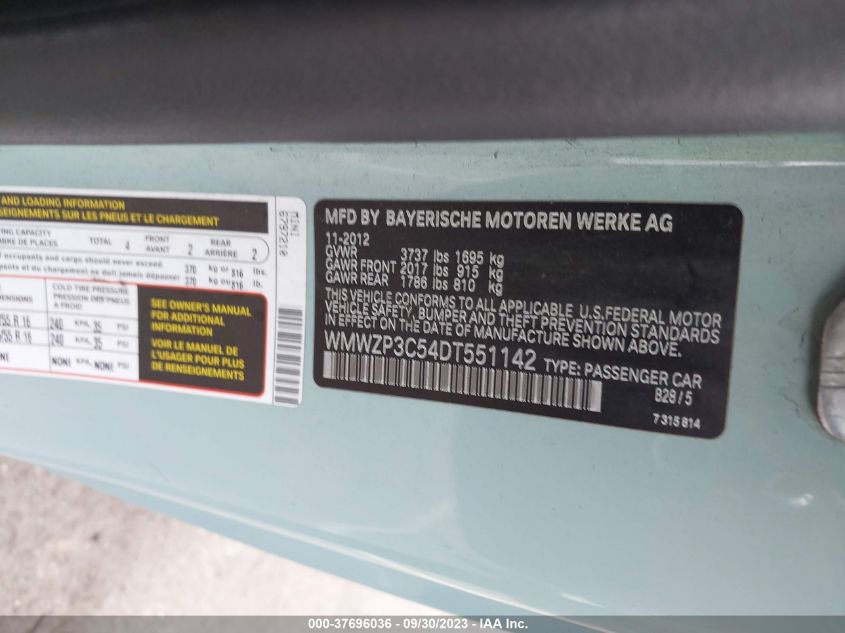 2013 MINI COOPER CONVERTIBLE S WMWZP3C54DT551142